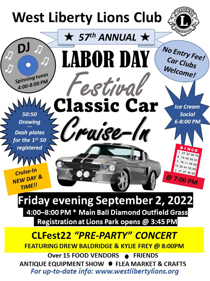 West Liberty Labor Day Classic Car CruiseIn Registration WEST